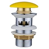 Hapilife 洗面用ポップアップ横穴排水栓 銅製 オーバーフロー適用 セラミック丸形フタ パイプ径40ｍｍ イエロー
