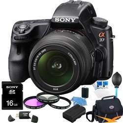 Sony Alpha SLT-A37K 16.1 MP Exmor APS HD CMOS Sensor DSLR with Translucent Mirror Technology and 18-55mm Lens (Black) ULTIMATE BUNDLE with 16GB High Speed Card, Deluxe Filter Kit, Spare Battery, Padded Case+ More