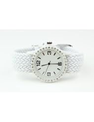 Geneva Ladies Watch with Rhinestone Face and Threaded Adjustable Band White