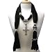 Black Silver Tone Cross Charm Jewelry Pendant Fringe Scarf