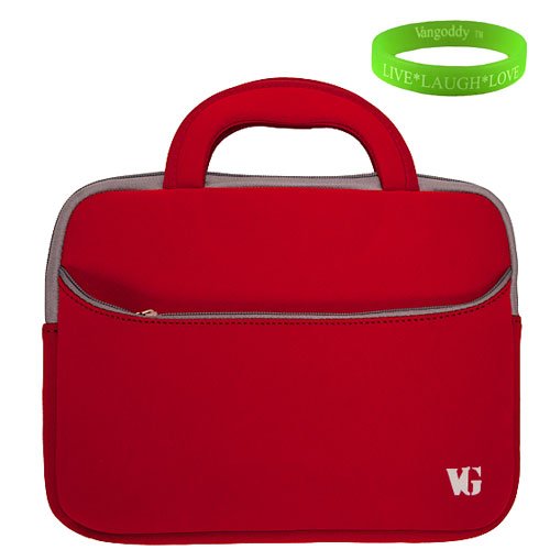 Quality Red Neoprene Carrying Case with Handles for Apple iPad 2 + Vangoddy Live*Laugh*Love Wristband