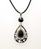 Image of Black & White Tear Drop Pendant On An Extendable Plaited Rope 16/18