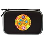 Nintendo DS Lite Black Carrying Case of 70s Spiral of Peace Symbols Mushrooms Smiley Faces & Flowers