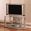 Glossy Silver Curved Front Plasma Stand with Poly Silver Base & 8mm Tempered Glass By Powell Furniture