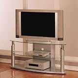 Glossy Silver Curved Front Plasma Stand with Poly Silver Base & 8mm Tempered Glass By Powell Furniture