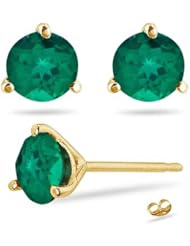 0.90 Cts of 5 mm AAA Round Russian Lab Created Emerald Stud Earrings in 14K Yellow Gold-Screw Backs