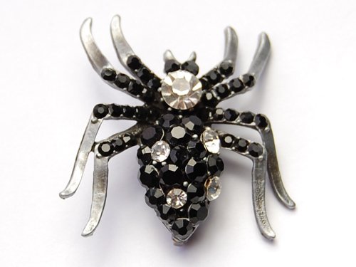 Clear Jet Black Crystal Rhinestone Tarantula Spider Insect Costume Pin Brooch