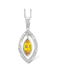 Twin Marquis Diamond Pendant In 18K White Gold With A 0.50 ct. Genuine Citrine Center Stone.