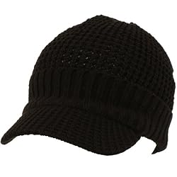 Waffle Knit Light Jeep Visor Skull Beanie Cap Hat Black