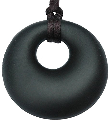 Baby Teething Necklace - Best Teether Necklace for Nursing Moms. Organic, BPA free, Silicone, Natural Teether Ring Donut Pendant for mom to wear. Black. 100% Satisfaction Guaranteed