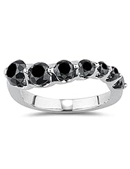 2.00 Cts Black Diamond Journey Ring in 14K White Gold