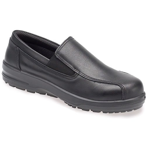 ABS 133P Ladies Black Leather Water Resistant Slip-On Safety Shoes With Steel Toe Caps