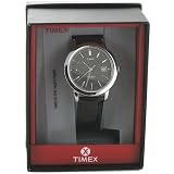 Timex 21752 Men's Round Silver-Tone Dress Watch with Black Genuine Leather Band - IN Attractive GIFT BOX