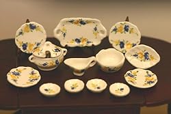 Country Floral Dollhouse Miniature Ceramic Dinner Service Set