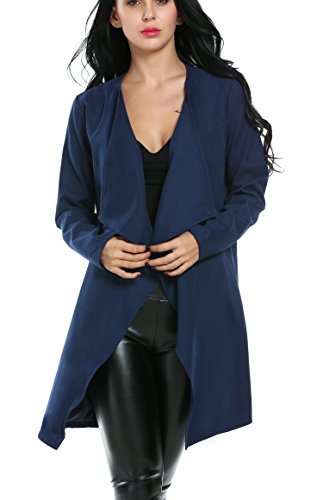 ACEVOG Women Long Sleeve Tie-Belt Casual Open Front Lightweight Trench Coat Cardigan
