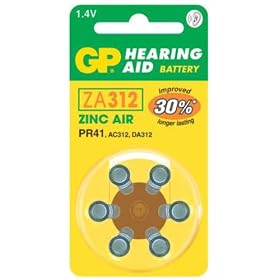 GP ZA312 Brown Hearing Aid Batteries (Card of 6) PR41 A312