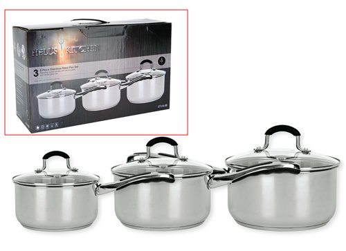 Ethos Hells Kitchen - Stainless Steel Kitchen Cookware Sauce Pan - 3 piece set