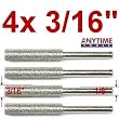 Anytime Tools 3/16" DIAMOND CHAINSAW SHARPENER BURR 1/8" Shank, 4 Pack