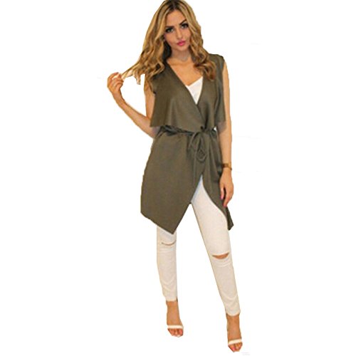 Weixinbuy Women Lapel Sleeveless Long Waistcoat Blazer Jacket Vest Cardigan