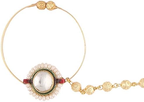 Sri Shringarr Women's Gold Finish With Kundan And Pearl Nose Ring