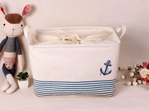 Blue Stripes Anchor Storage Box Laundry Hamper Bucket Cotton Linen