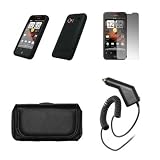 HTC Droid Incredible Premium Black Leather Carrying Pouch+Black Silicone Skin Soft Case Cover+Premuim LCD Screen Protetor+Premium Rapid Car Charger+Antenna Booster Combo For HTC Droid Incredible