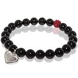 Tourmaline Stretch Bracelet with Heart Charm & Red Rhinestone Bead Accent