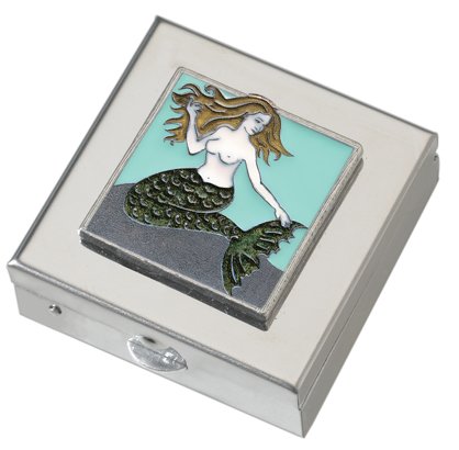 Green Mermaid Small Pill Box - Polished w/Mirror