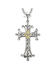 925 Silver Fancy Ornate Cross Pendant with 18k Gold Accents