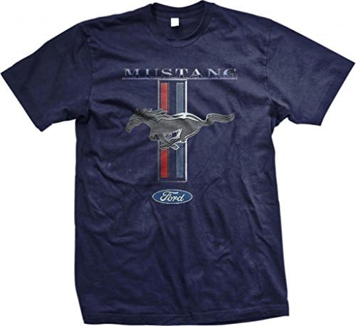 Ford Mustang Racing T-shirt Stripes Pony Chrome American Muscle Shelby Navy Blue Size Small