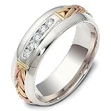 Designer 14 Karat Tri Color Channel Set Woven Diamond Gold Wedding Band Ring