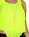 Women's Fashion Sexy Chiffon Flowy Cropped Sleeveless Necklace Ruffle Blouse Top (LARGE, YELLOW-CT3298)