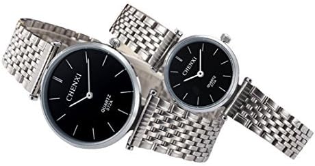 Fq-260 Classic Style Silver Stainless Steel His and Hers Pair Wrist Watches Black Dail Sets of 2
