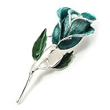 41HOaJNbQbL. SL160  Romantic Enamel Rose Brooch (Teal & Green, Silver Tone)