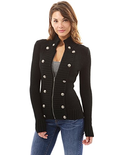 PattyBoutik Women's Military Mock Neck Zip Up Cardigan