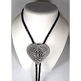Diamondcut Heart w Black Cross Enamel Religious Bolo Tie by LadyM Buckles, U.S. Buckle