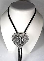 Diamondcut  Heart w/Black Cross  Enamel Religious Bolo Tie