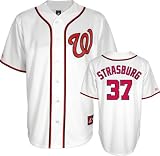 MLB Men's Washington Nationals Stephen Strasburg White Home Short Sleeve 6 Button Synthetic Replica Baseball Jersey by Majestic