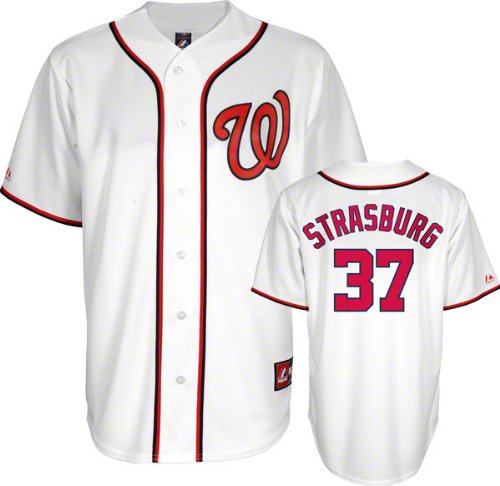 MLB Men's Washington Nationals Stephen Strasburg White Home Short Sleeve 6 Button Synthetic Replica Baseball Jersey Spring 2012  (White, Large)