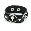 Modern Fantasy Fashion Style Three Stainless-Steel Circle Studded Classical Black Adjustable Length Leather Wrap bracelet