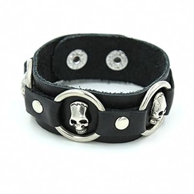 Modern Fantasy Fashion Style Three Stainless-Steel Circle Studded Classical Black Adjustable Length Leather Wrap bracelet