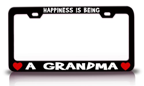HAPPINESS IS BEING A GRANDMA Careers Professions License Plate Frame Tag Holder Black