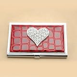 Croco Embossed Face, Heart With Rhinestones Card Case Red Gift Items, Accessories Faux Leather