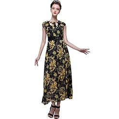 Cap Sleeves Short Sleeves Chiffon Cocktail Floor Length Floral Print Keyhole Cutout Homecoming Dress/Party Dress/Wedding Dress/Maxi Dress 