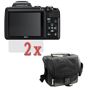 GTMax 2 x Clear LCD Screen Protector + Black Digital Camera Pouch Nylon Case for Nikon COOLPIX L120