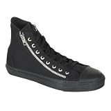 MENS Canvas High Top 2 Zipper Black Sneaker Emo