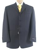 FUBU - FUBU Mens DP SB 4 Button Navy Blue Pinstripe Wool Suit - Size 44R
