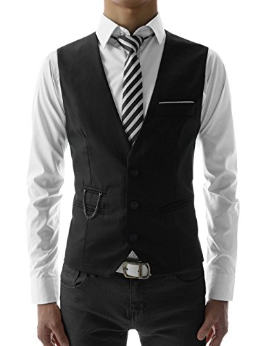 SVE TheLees Mens slim fit chain point 3 button vest