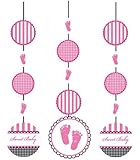 Creative Converting Sweet Baby Feet Pink Hanging Cutout Party Decorations, 3-Count