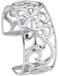 Sterling Silver Filigree Heart Cuff Bracelet 25mm